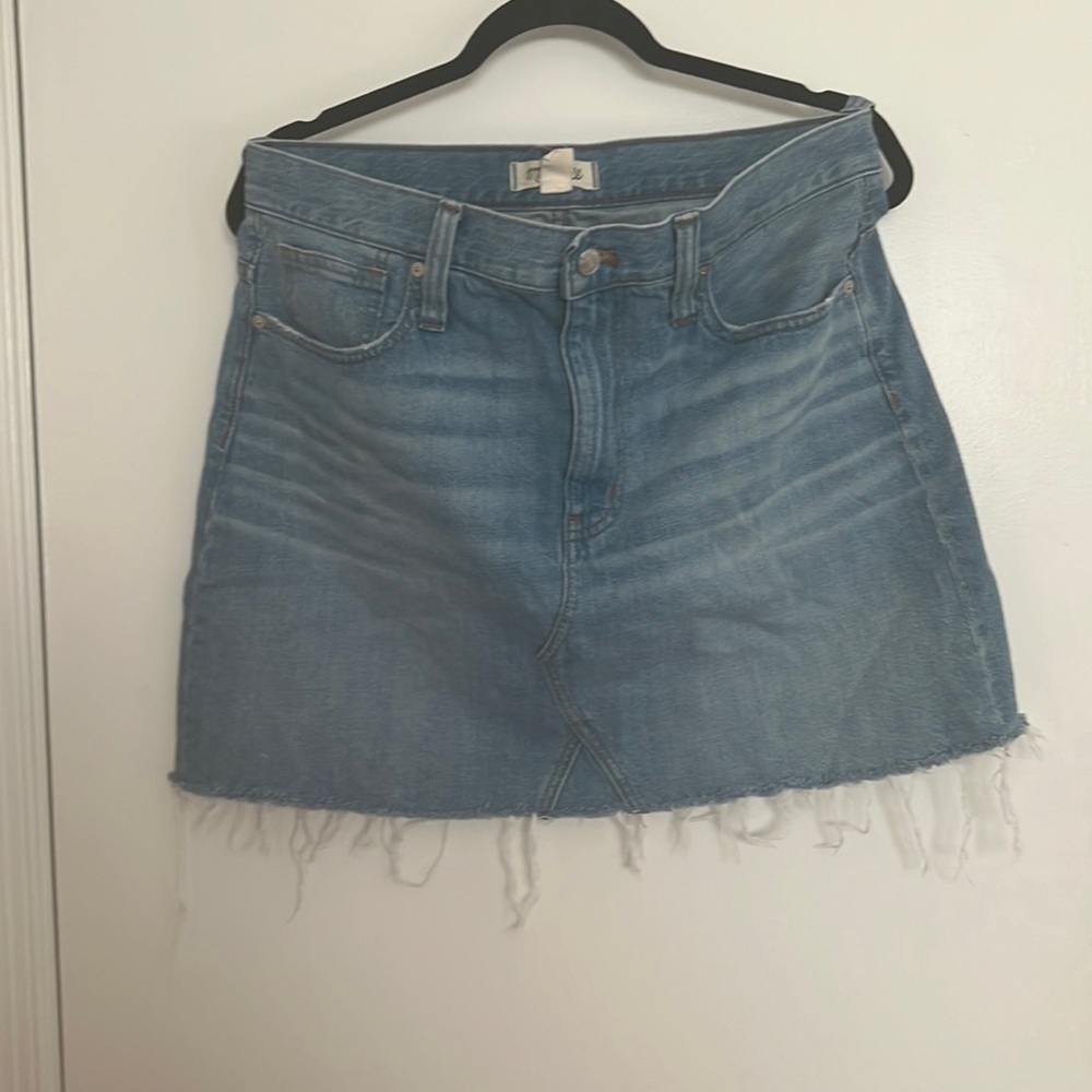 Madewell denim mini skirt.